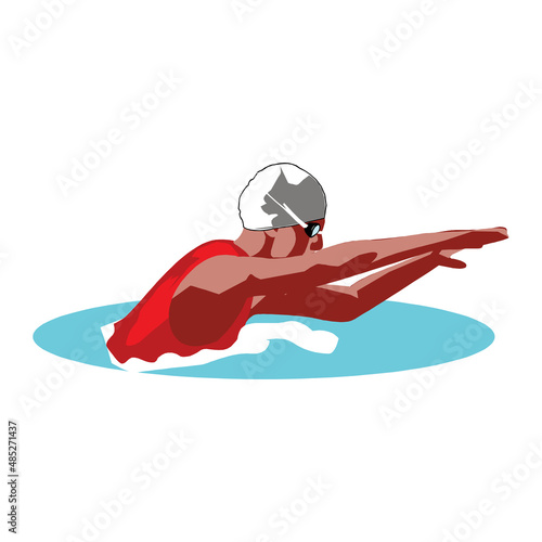 Swimming male. Fit swimmer training in the swimming pool. Dives into the water. Vector illustration.