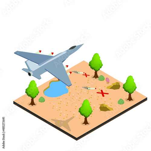 Jet fighter combat training isometric 3d vector illustration concept banner, website, landing page, ads, flyer template photo
