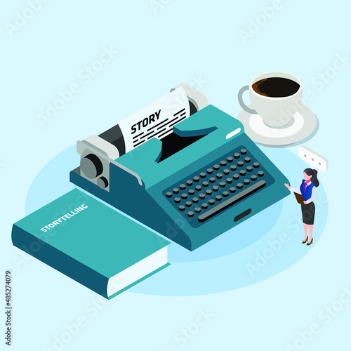 Script or story writing isometric 3d vector illustration concept banner, website, landing page, ads, flyer template