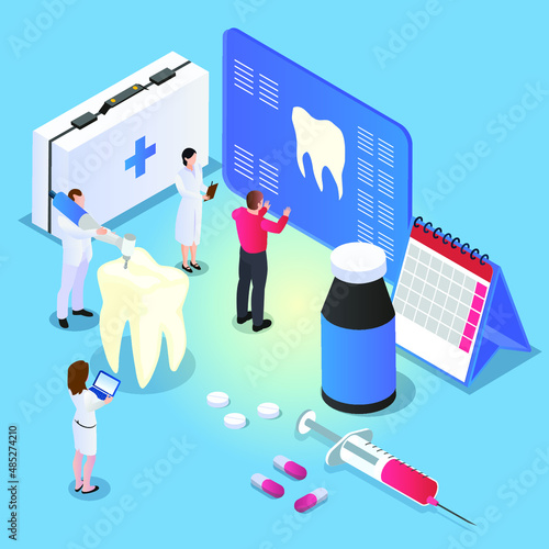 Dentists and patient isometric 3d vector illustration concept for banner, website, landing page, ads, flyer template