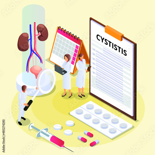 Doctors diagnostic Cystitis isometric 3d vector illustration concept banner, website, landing page, ads, flyer template