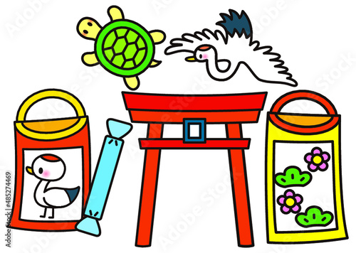 七五三,子供,イラスト,秋,動物,鶴,亀,花,幼稚園,保育園,小学生,小学校,園児,幼児,保育所,保育,学校,１１月,千歳飴,７歳,５歳,３歳,鳥居