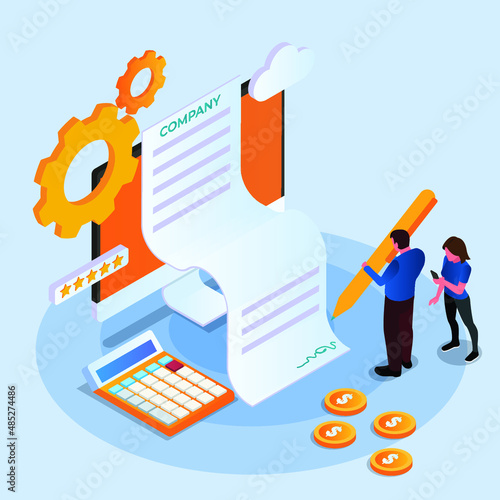 Entrepreneurs signing company registration isometric 3d vector illustration concept banner, website, landing page, ads, flyer template