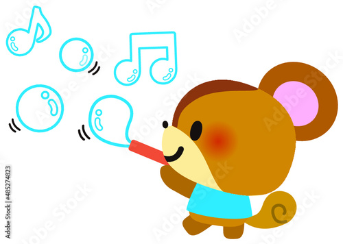 誕生日, 動物, 音楽, 音符, パーティー, リス, シャボン玉, お祝い, 子供, 幼稚園, 保育園, 保育, 春, 入園式, 入学式, どうぶつ, おめでとう, かわいい