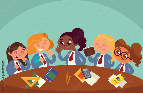 pupils with school supplies