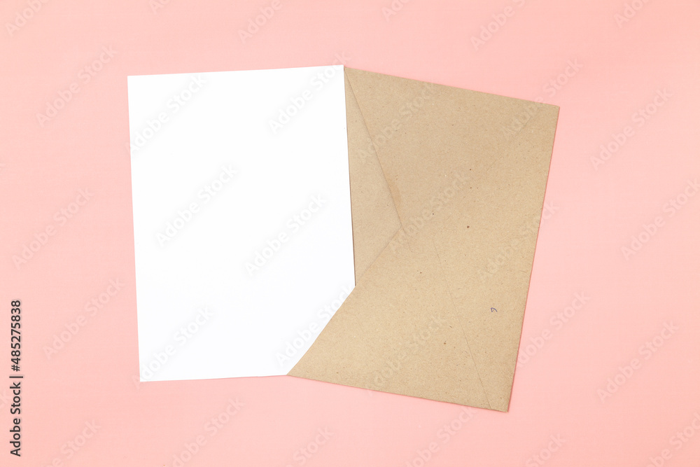 Blank white card 5x7 and craft paper envelope Blank white card 5x7 and craft paper envelope