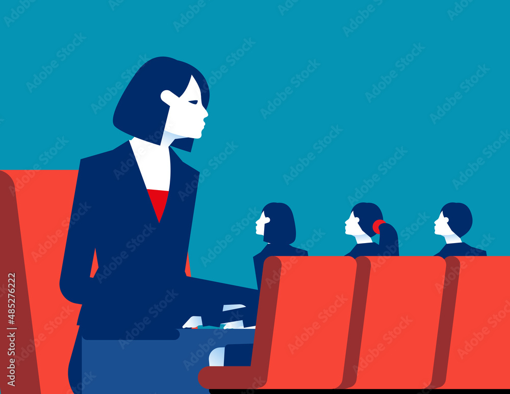 Business owner looking down on small job interview candidates. Flat business vector illustration Business owner looking down on small job interview candidates. Flat business vector illustration