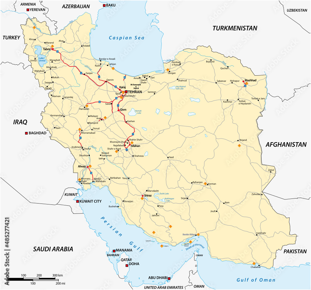 Highly detailed physical road map of Iran