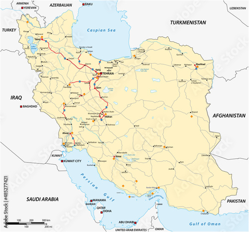 Highly detailed physical road map of Iran