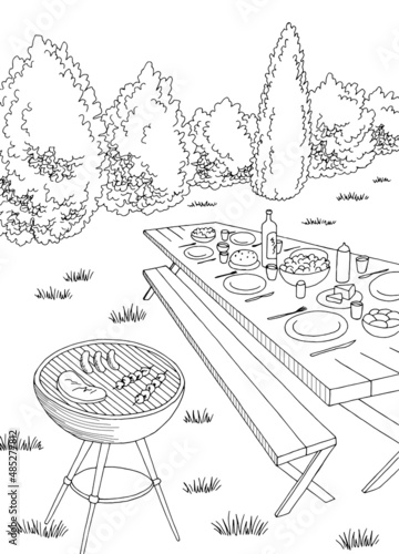 Barbecue graphic black white vertical landscape sketch illustration vector 