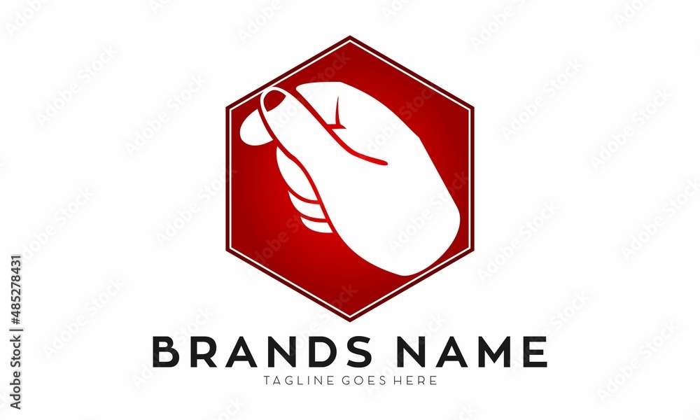 Red hand giving and polygon icon logo Red hand giving and polygon icon logo
