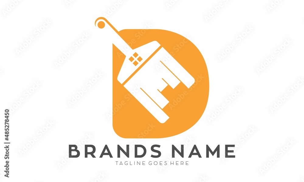 D alphabet with house paint brush illustration vector logo D alphabet with house paint brush illustration vector logo
