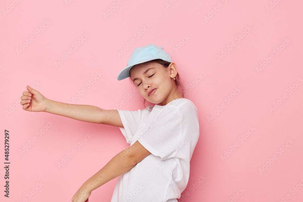 pretty young girl posing white tshirt emotion isolated background