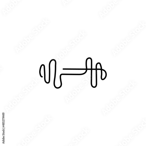 Continues Line Fitness Gym logo design template. barbell and dumbbell icon. Vector art illustration