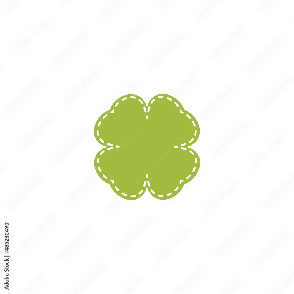 Green Shamrock with white stitches illustration isolated on white. Clover three leaf flower. St Patrick day vector. Green Shamrock with white stitches illustration isolated on white. Clover three leaf flower. St Patrick day vector.