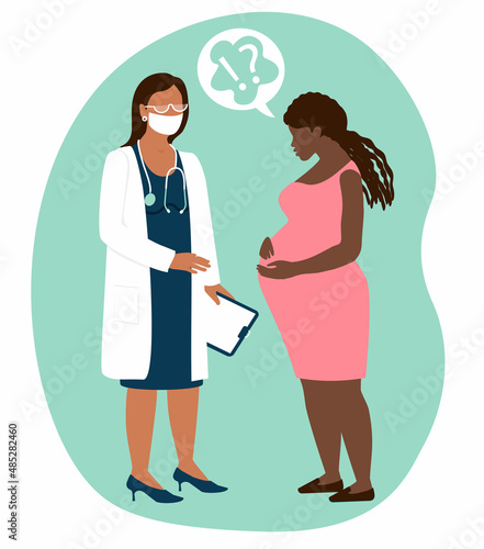 A pregnant African American girl came to the doctor gynecologist with questions, doubts, fears, concerns about the health of the baby and the upcoming birth. Care during pregnancy checkup
