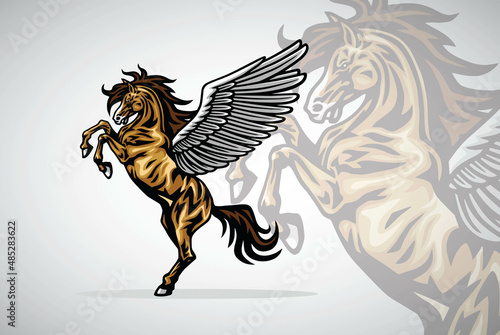 Pegasus Flying Horse Rearing Cartoon Vector Logo Mascot Design Illustration © vectorfarmer