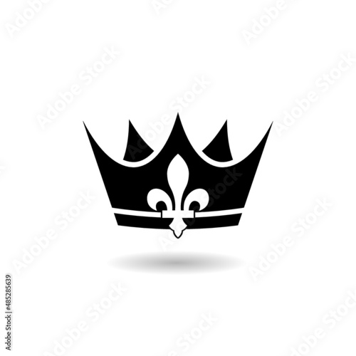 Crown with Fleur De Lys sign icon with shadow