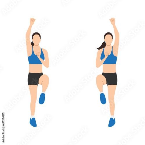 Woman doing Standing mountain climbers exercise. Flat vector illustration isolated on white background