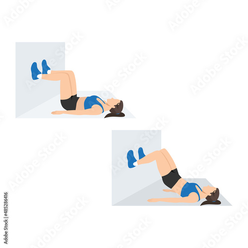 Woman doing Wall bridge exercise. Flat vector illustration isolated on white background