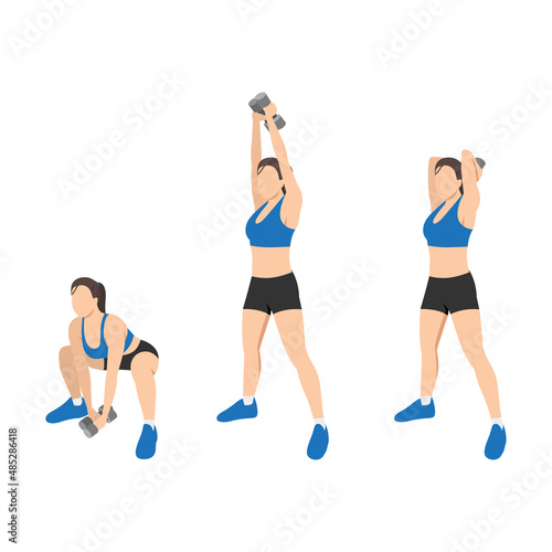Woman doing Squat with overhead tricep exercise. Flat vector illustration isolated on white background photo