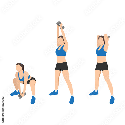 Woman doing Squat with overhead tricep exercise. Flat vector illustration isolated on white background