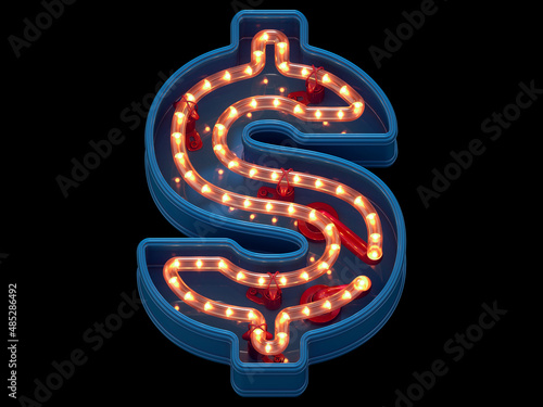 Led dots neon font. Dollar symbol