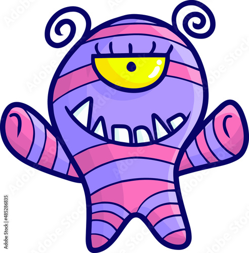 Funny purple pink stripes monster cartoon illustration