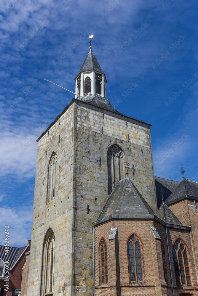 Tower of the Pancratius basilica on the market square of Tubbergen, Netherlands