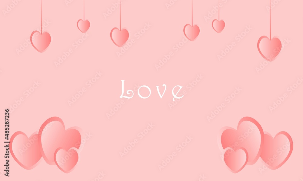 Background Many flying hearts. Simple design. Heart loves the background. Vector background.
