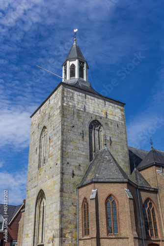 Tower of the Pancratius basilica on the market square of Tubbergen, Netherlands