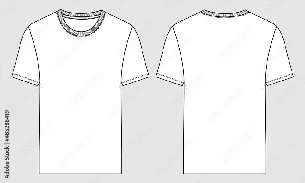 Regular fit Short sleeve T-shirt technical With Chest Stripe And Pocket fashion  Flat Sketch Template Front and back view. 16806439 Vector Art at Vecteezy