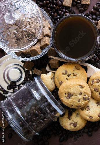 black coffee and chocolate chip cookies 