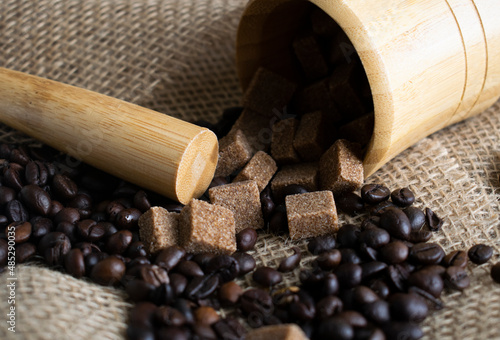 brown sugar cubes and coffee beans