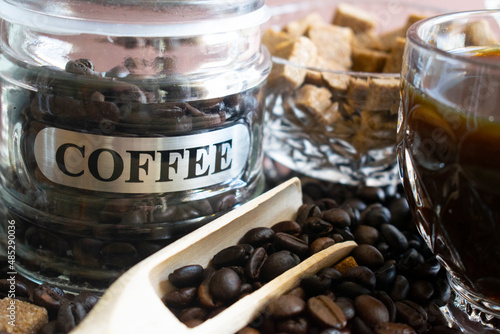 coffee beans and brown sugar cubes 