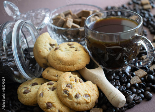 chocolate chip cookies and black cofee