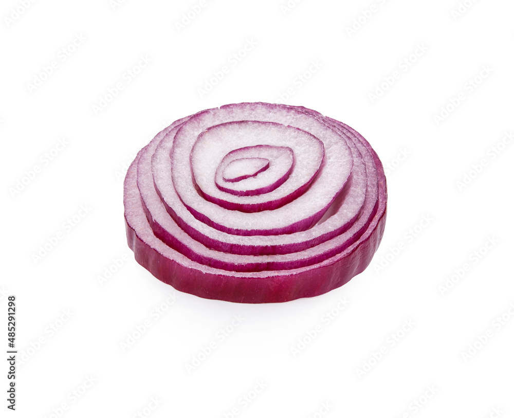 sliced red onion isolated on white background