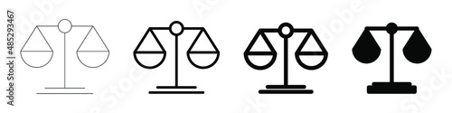 Scale icon. Scales of justice. Vintage scale in balance and equilibrium. Vector illustration isolated on white background. EPS 10