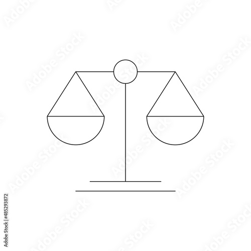 Scale icon. Scales of justice. Vintage scale in balance and equilibrium. Vector illustration isolated on white background. EPS 10