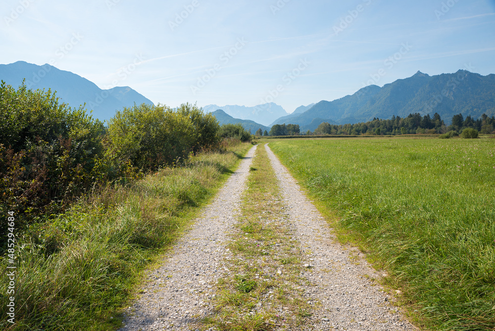 bike route through moor landscape near Ohlstadt, upper bavaria bike route through moor landscape near Ohlstadt, upper bavaria