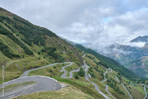 Luz-Ardiden mountain pass winding road. France, Luz-Saint-Sauveur, French Pyrenees