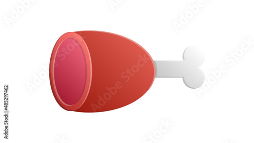 an appetizing piece of pink meat on a white plate on a bone with a volumetric contour. vector illustration. drawing with food for cafes and restaurants, volumetric illustration