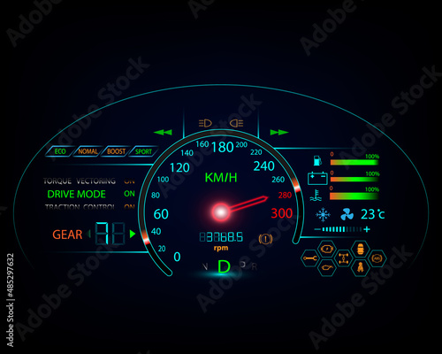 speedometer dashboard concept and car logo icon design