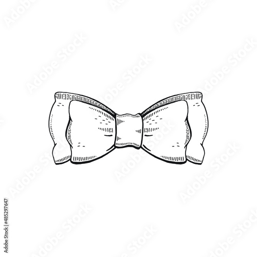 Bow tie hand drawn sketch, black outline ink art. Elegant gentleman neck accessory, dree code tiebow. Graphic silhouette line necktie with knot. Vector illustration isolated on white background photo