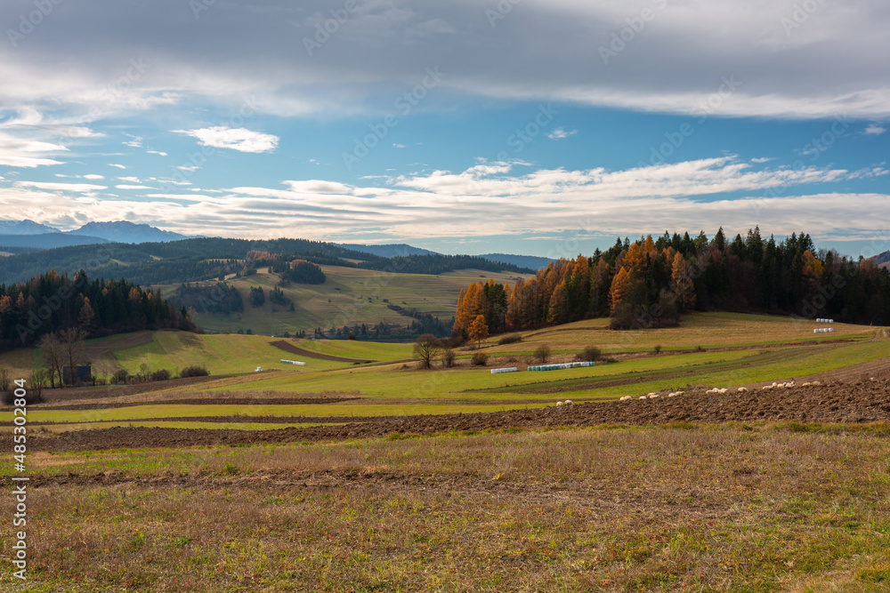 Beautiful landscape of the Pieniny mountains in autumnal colors. Poland