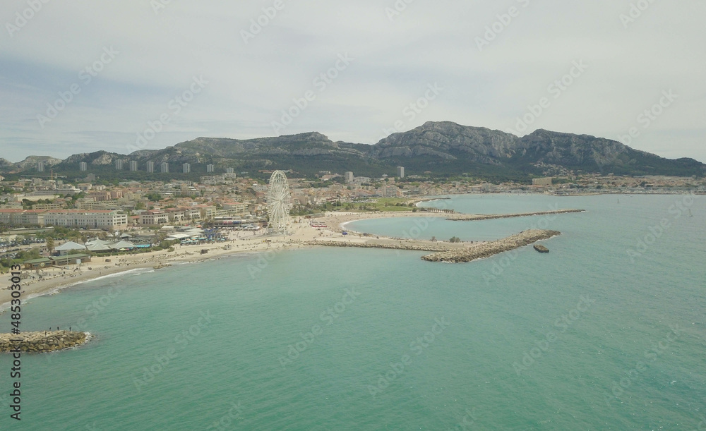 panoramic view of the coast of marseille with its ferris wheel