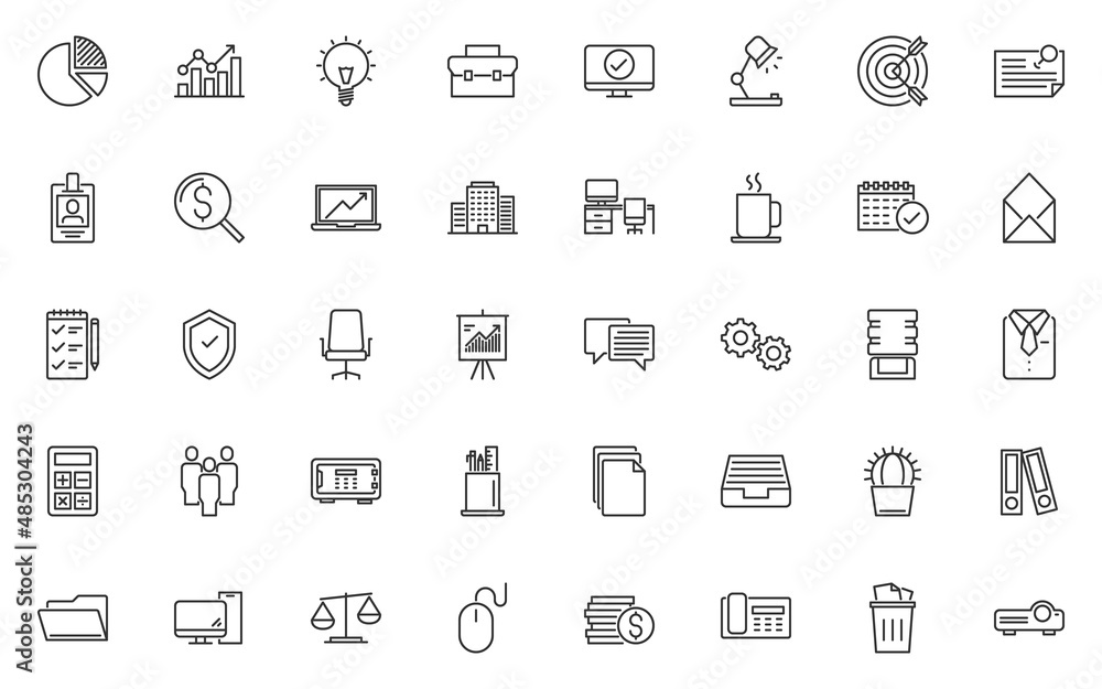 set of workplace line icons, office, business, work, company