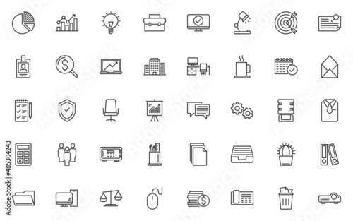 set of workplace line icons, office, business, work, company
