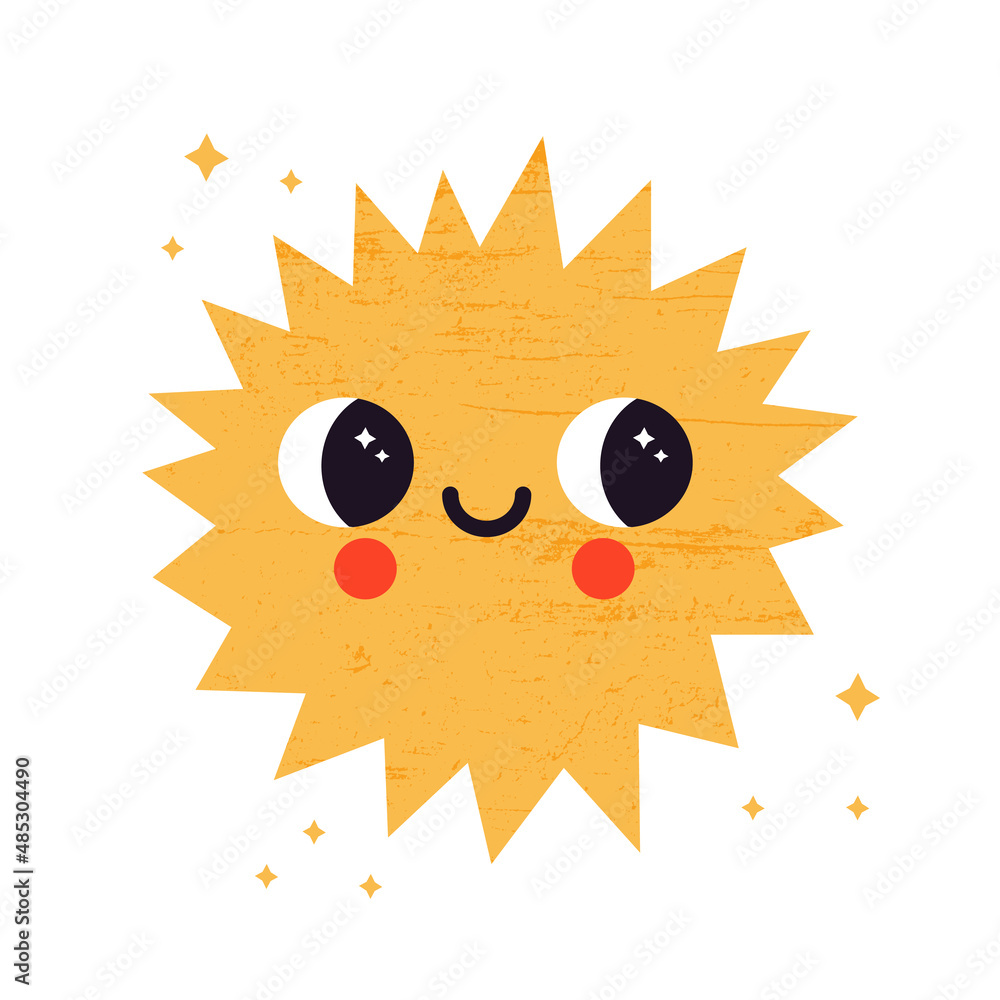 Vector illustration of abstract star with face expression. Cosmic shape in cartoon style. Cute bizarre space character with texture