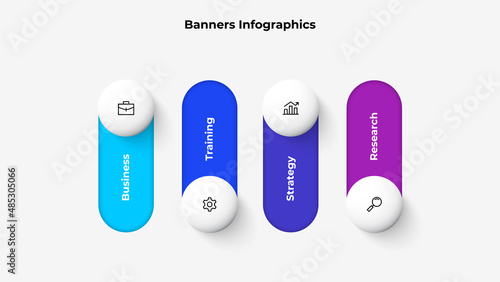 Four horizontal rounded banners infographic slide in the form of a switch. Concept of business project visualization with 4 options